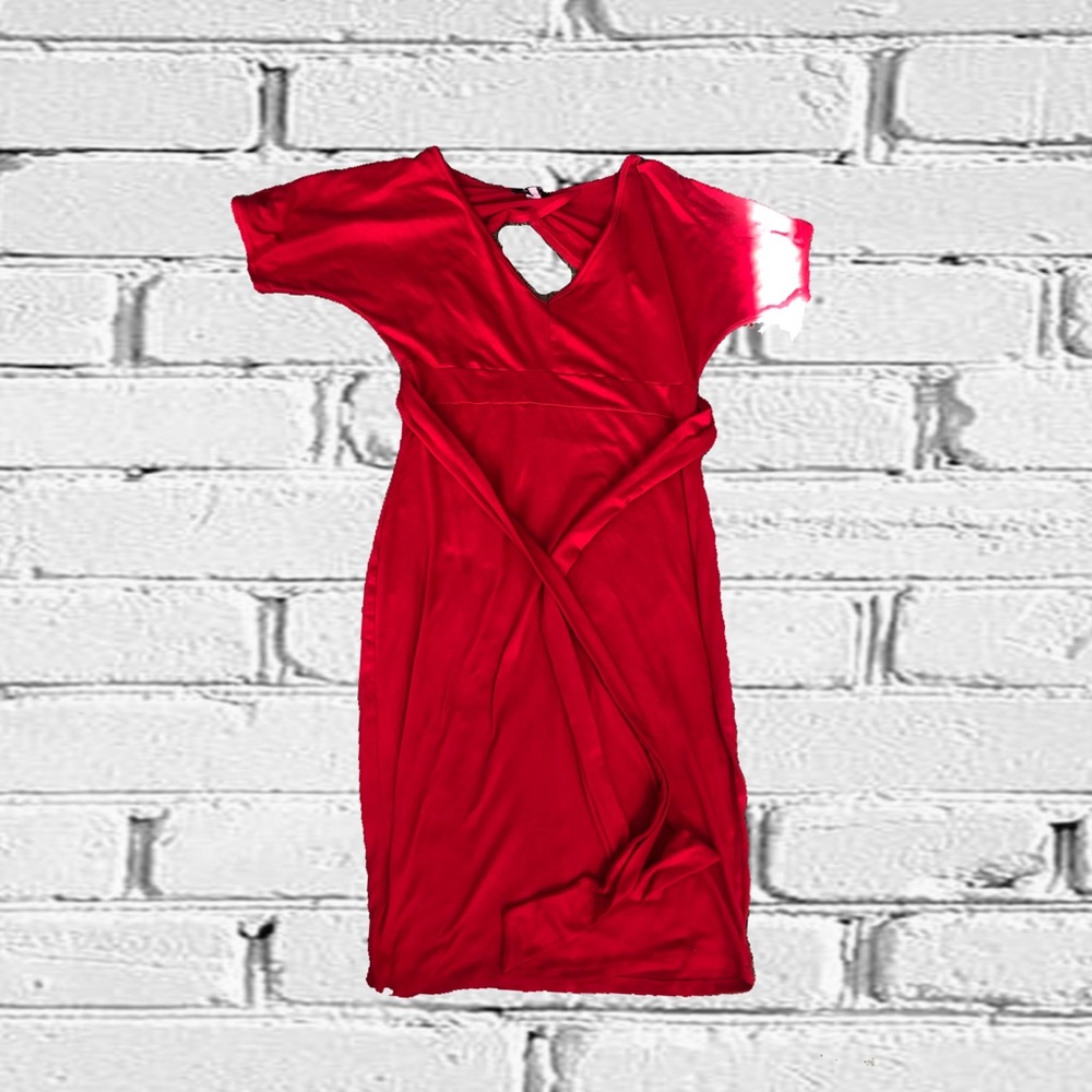 Women red dress back out